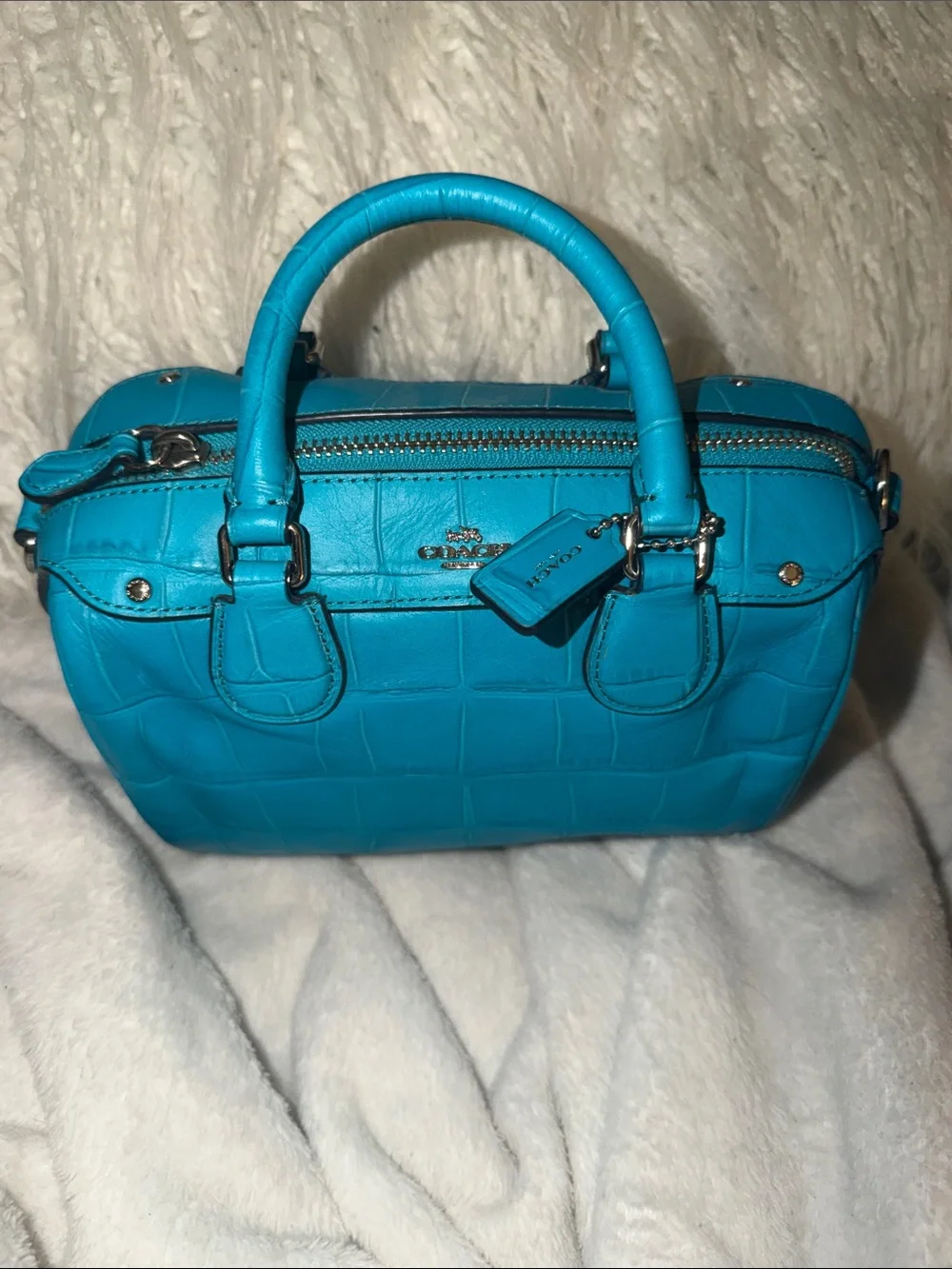 Coach Turquoise Croc-Embossed Leather Satchel